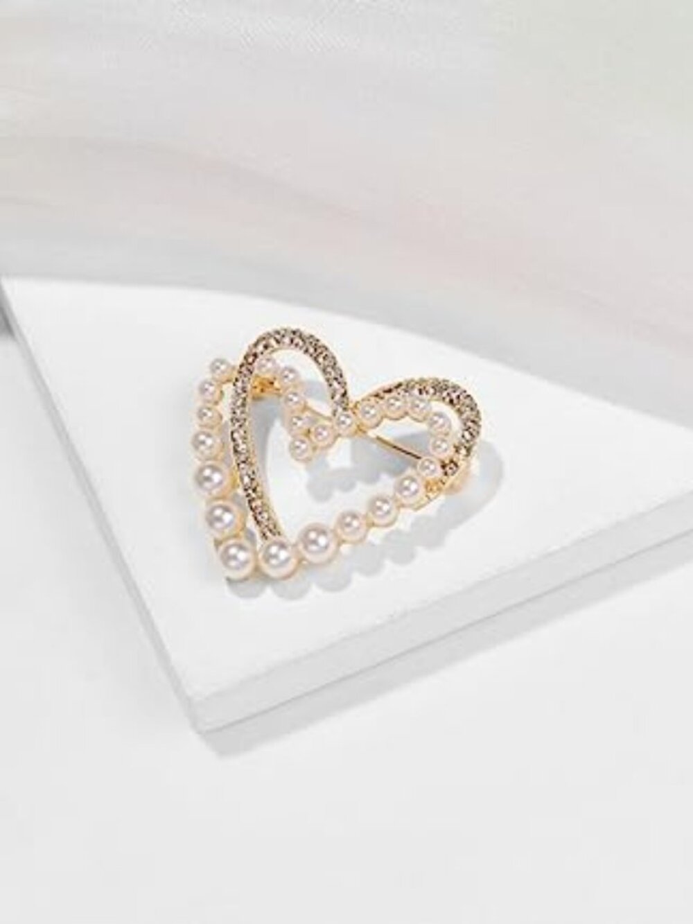 Heart Brooch Pins Gold Rhinestone Lapel Pearls Brooches for Women‎ Girls Fashion
